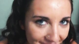 Massive Facial: Cute Brunette Gets Cum in Her Eyes #4